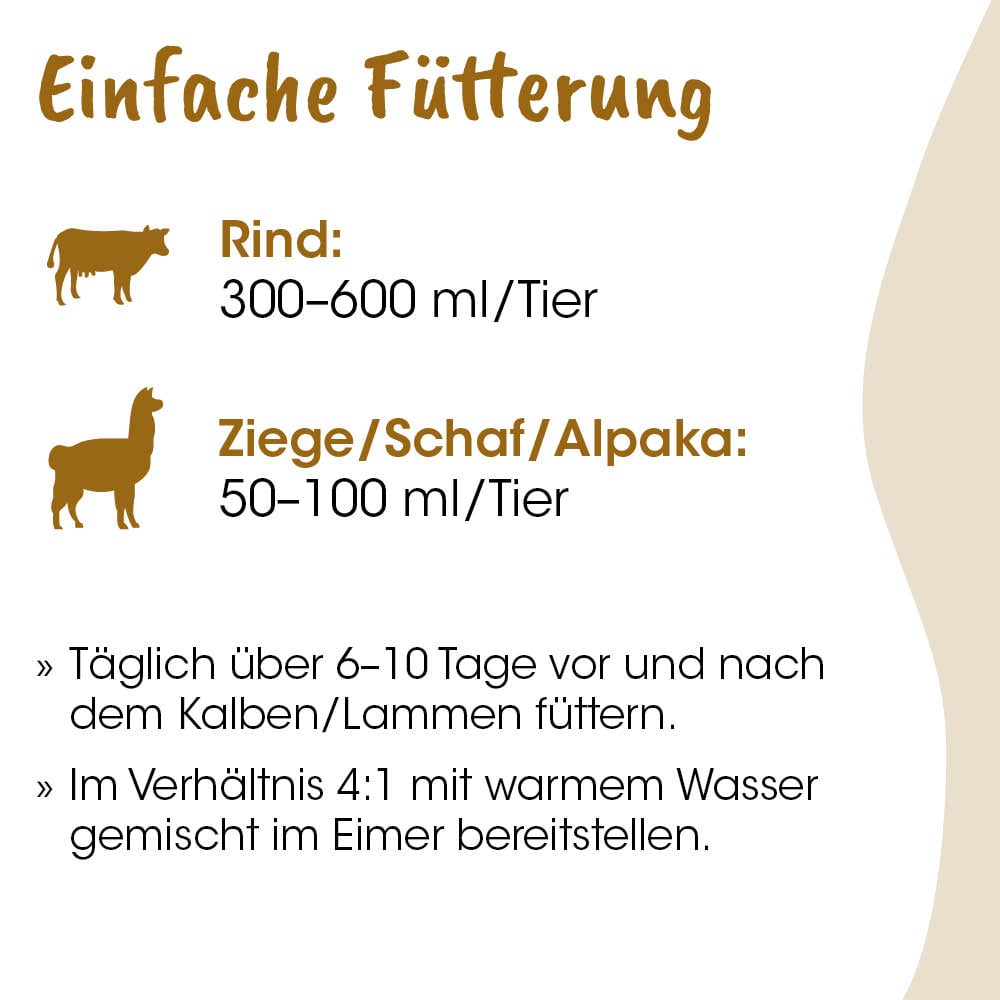 Tierfutter, Rind, Ziege/Schaf/Alpaka,  ml/Lier, Fütterungshinweis