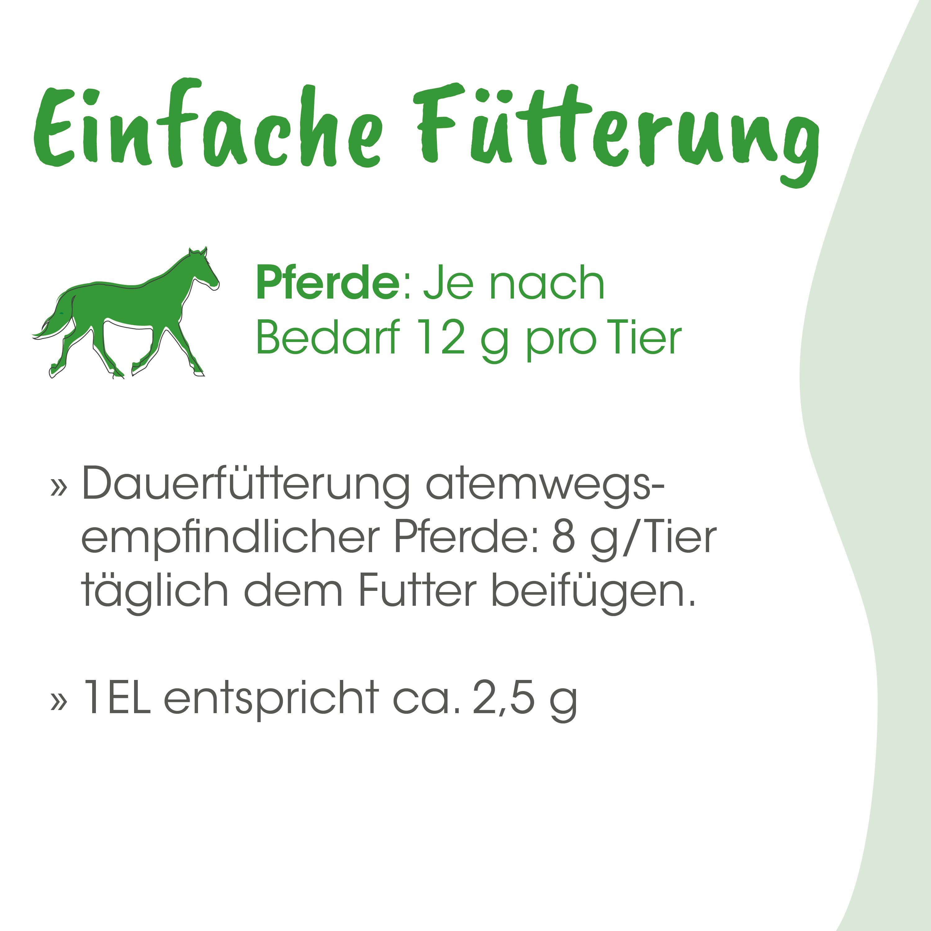 Pferdefutter, Dauerfutter, Hufnahrung, Tierfutter, 8 g/Tier täglich
