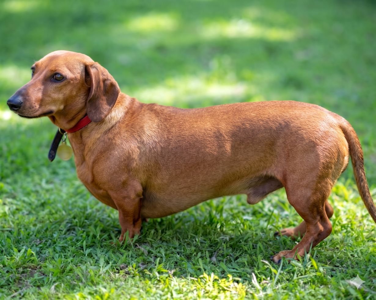 Hund, Dackel?, braun?, Halsband, Outdoor