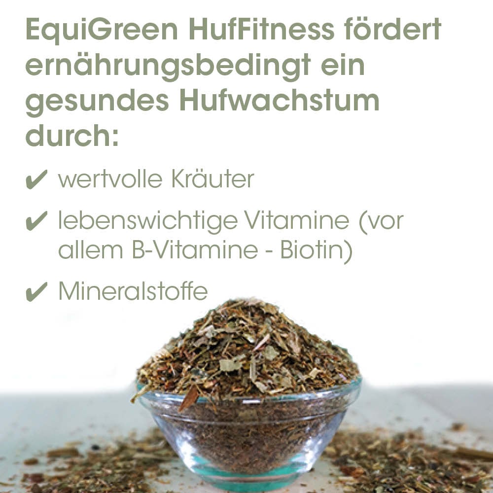 Huffitness, Ergänzungsfuttermittel, Mineralstoffe, Vitamin-B-Komplex, Kräuter, Kräutertee, getrocknete Kräuter, Minzähnliches Blattwerk, Teesamen, Glasgefäß