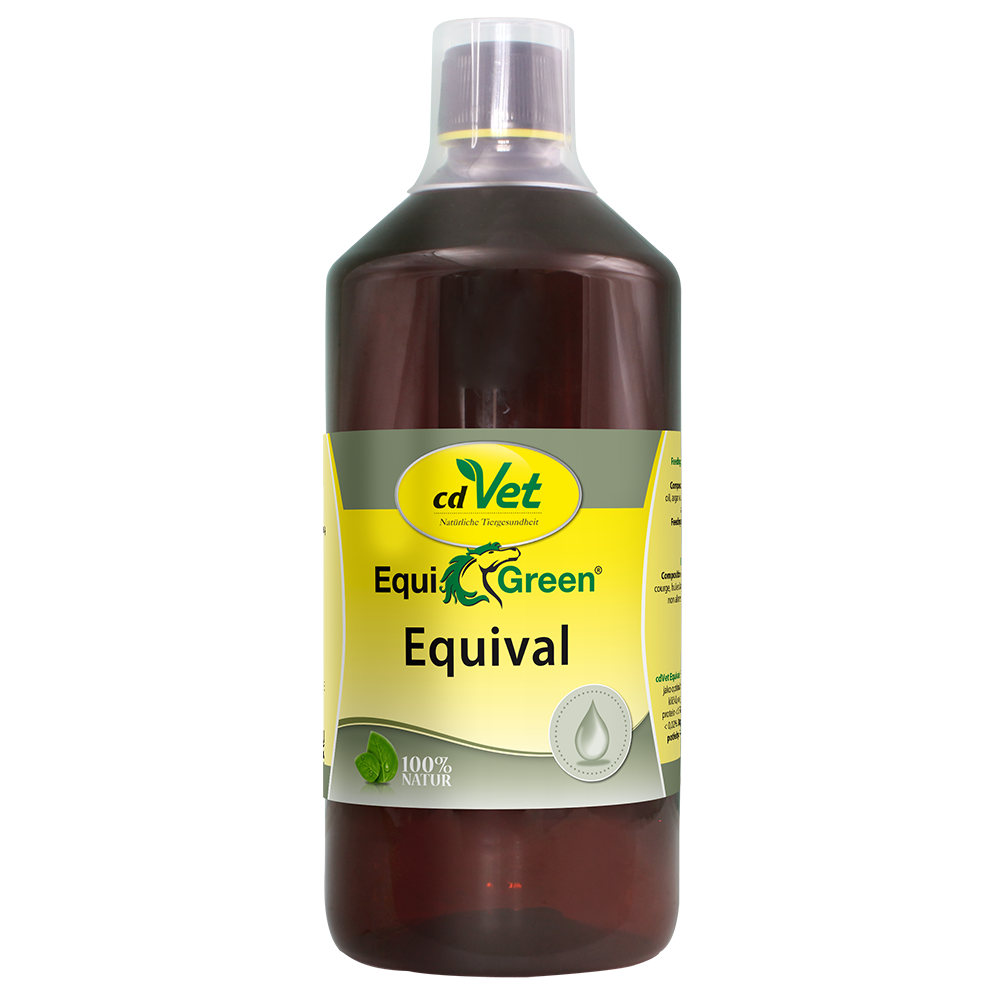 Equine supplement, Equival, Flüssiges Ergänzungsfuttermittel, Braune Flasche, Tierarztprodukt