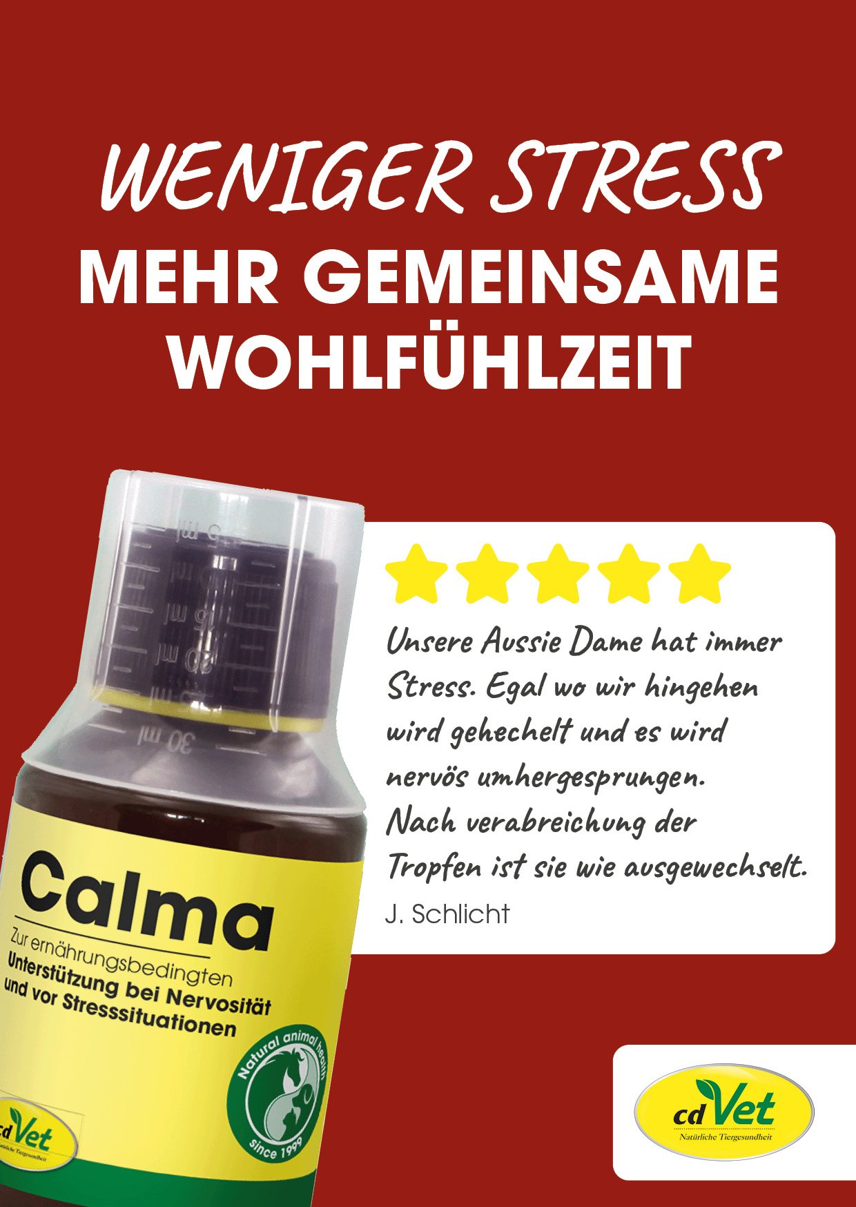 Beruhigungstropfen, Tierergänzungsmittel, braune Flasche, gelbes Etikett, Dosieraufsatz