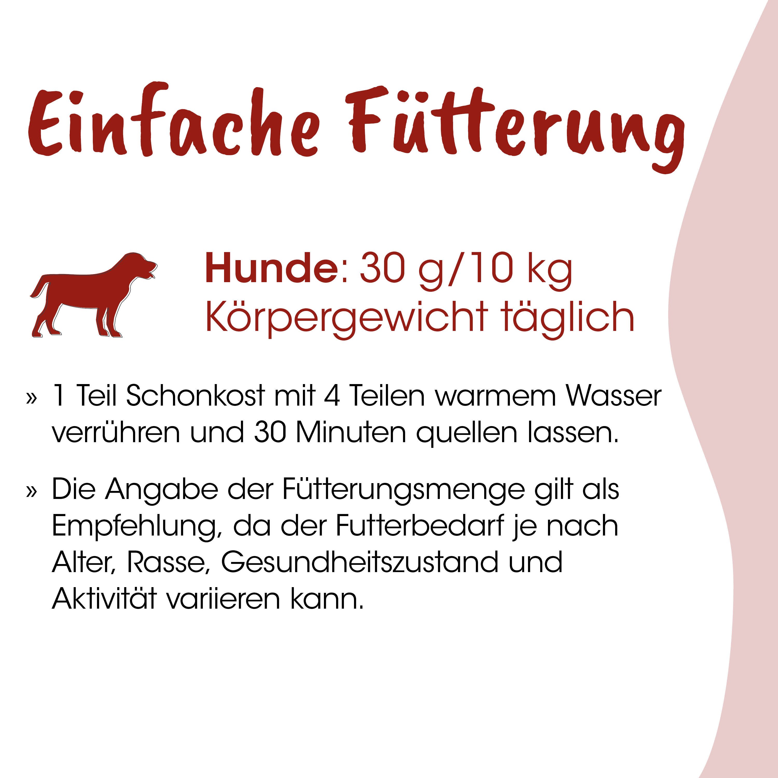 Hunde-Fütterung, Kochwasser, Tagesration, Hundefutter, Fütterungsempfehlung
