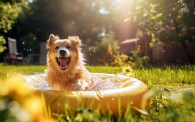 Sommer, Gras, Hund, Golden Retriever, Welpe
