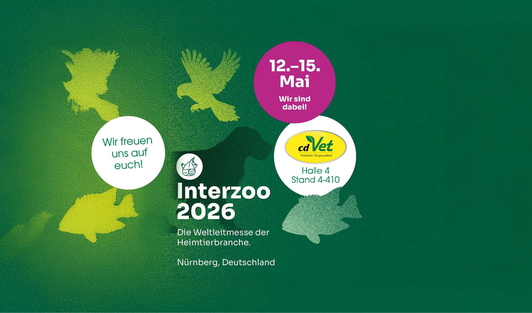 Hund, Tierarzt, Messestand, Ausstellung, Interzoo, Logo, Kreis, Grün, Gelb, Text