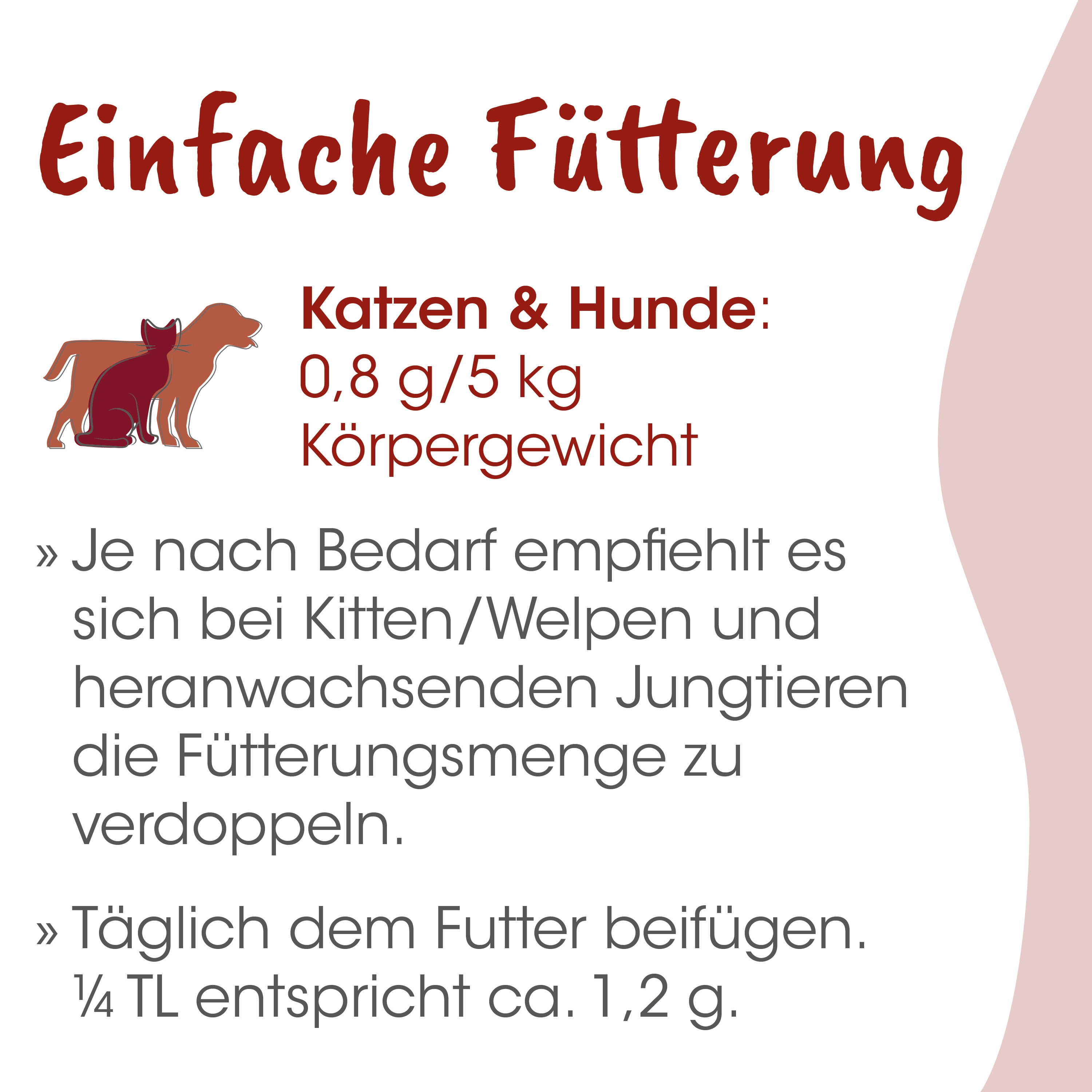Katzenfutter, Hundefigur Illustration, Fütterungsanleitung, Gewichtskennzeichnung, Verpackungsaufdruck