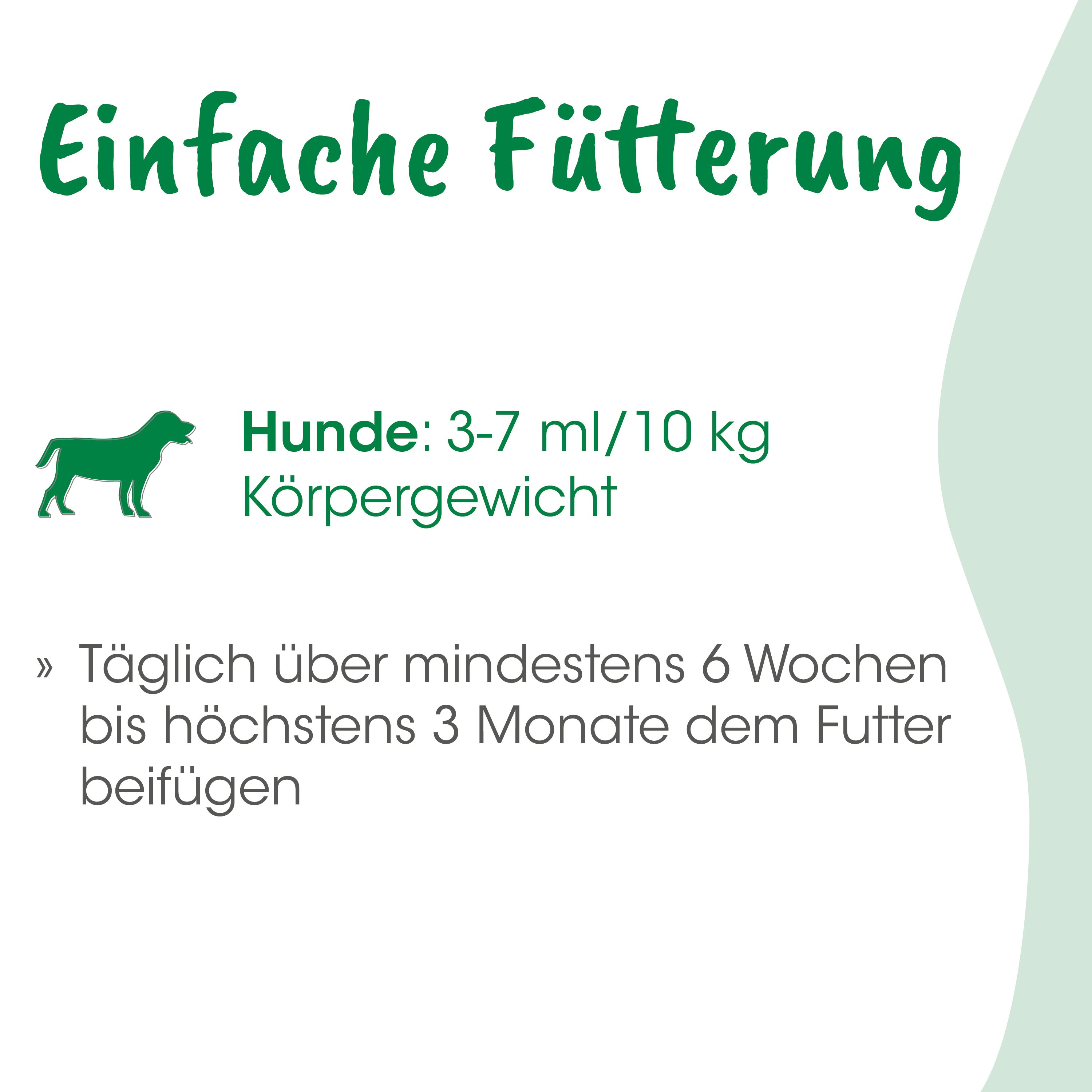 Hund, Körpergewicht, 3-7 ml/10 kg, Futter, Beilage