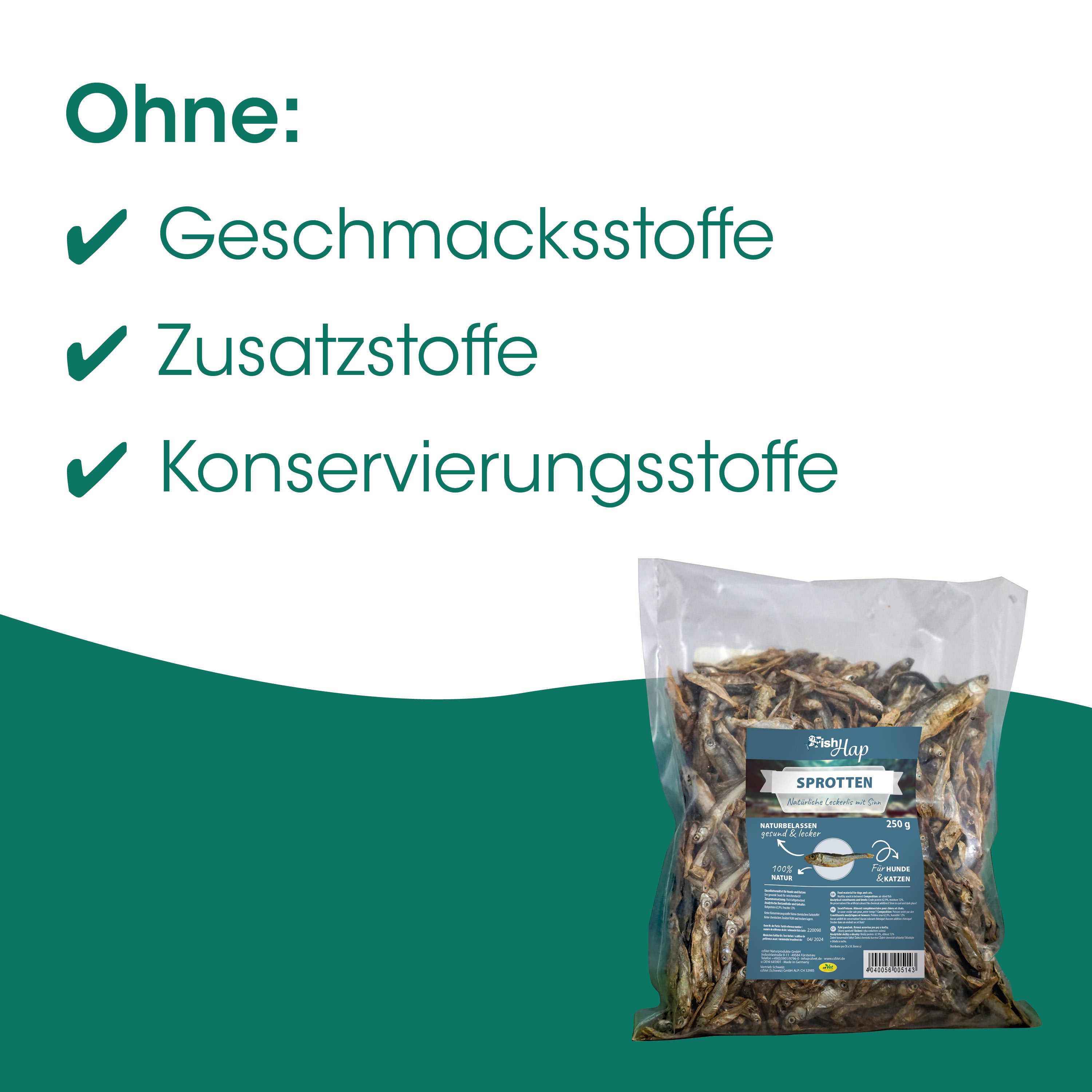 Kauartikel, Snacks, Trockenfutter, Fischsnacks, Spottierte Fische