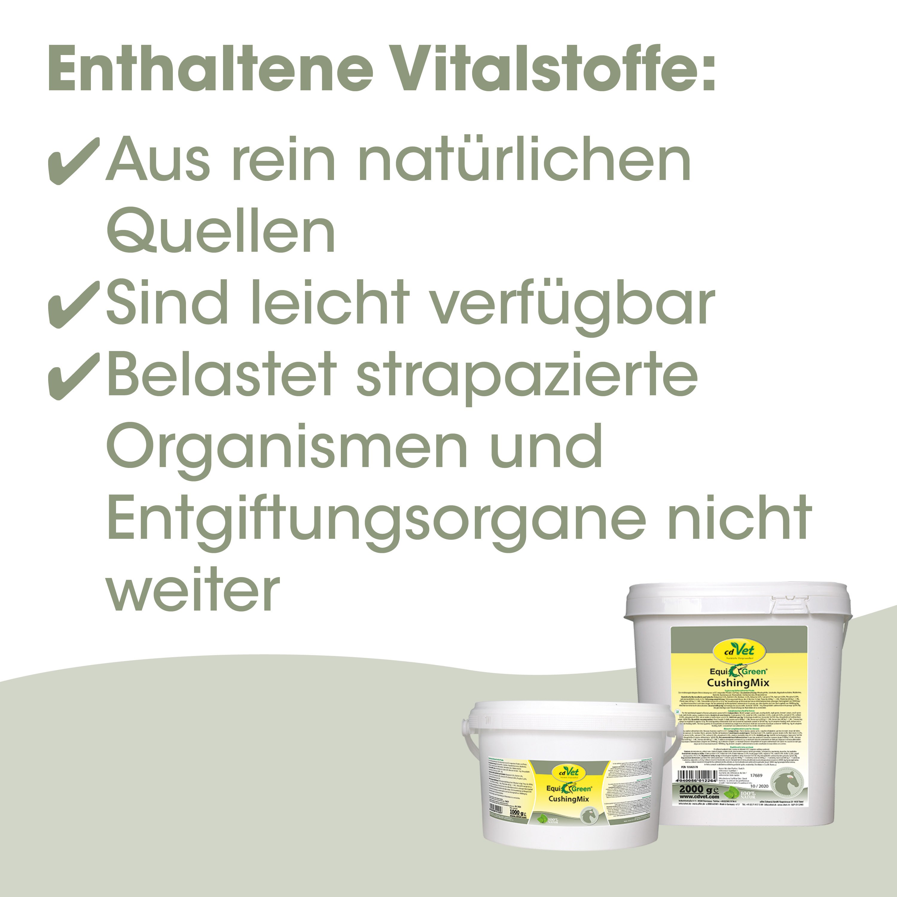 Hochleistungsmix, Kunststoffbehälter, Grün-Gelb, Futtermittel, Cushing-Mix