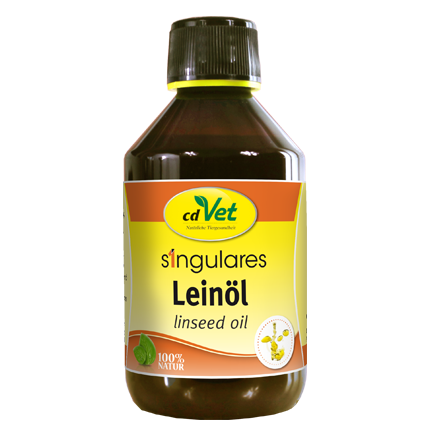 Leinöl, Leinölflasche, Braune Flasche, Schraubverschluss, Tierfutterzusatz
