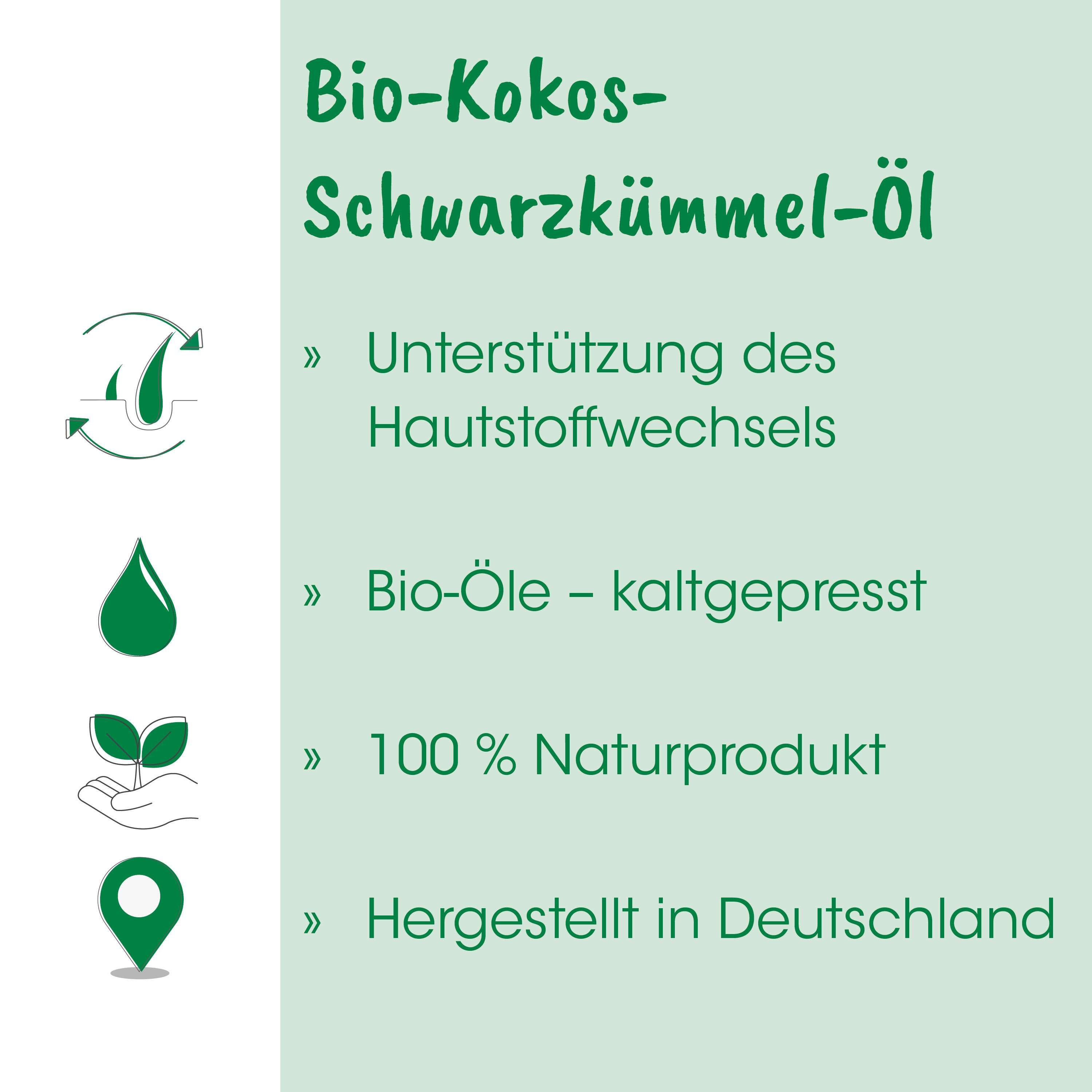 Bio, Kokos-Öl, Schwarzküm mel-Öl, Naturprodukt, Hergestellt in Deutschland