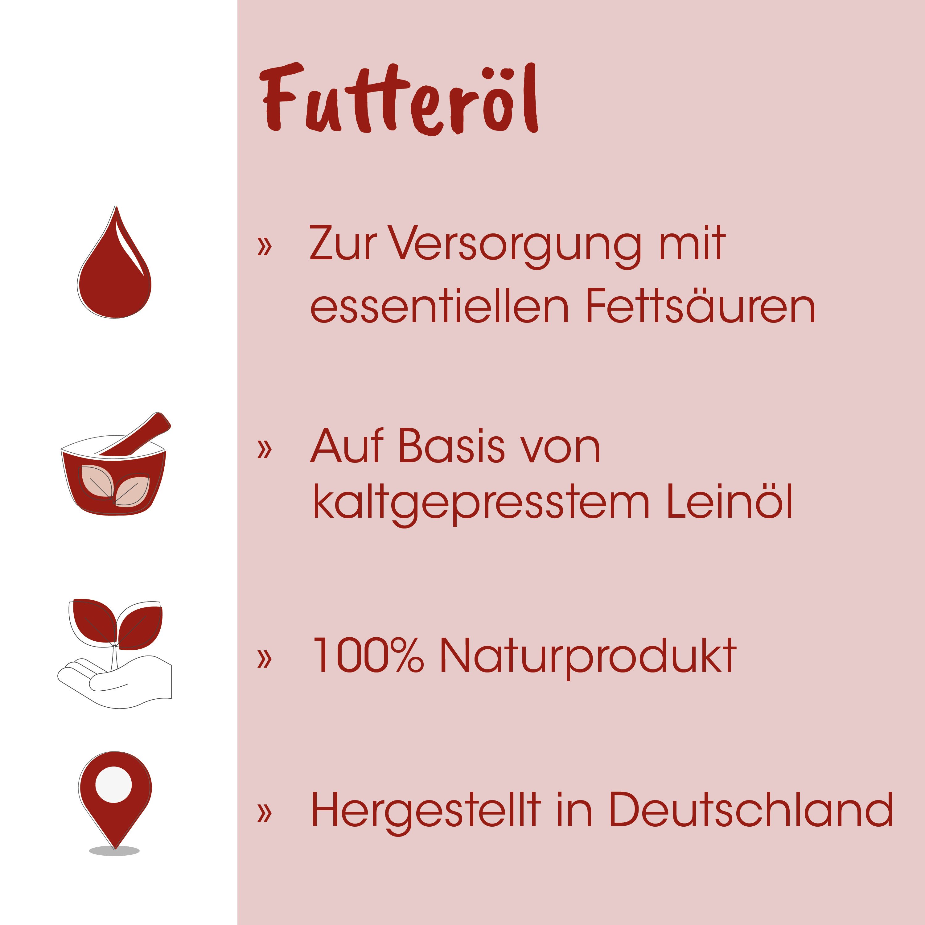 Futteröl, Leinsamenöl?, Fettsäuren, Naturprodukt, Hergestellt in Deutschland