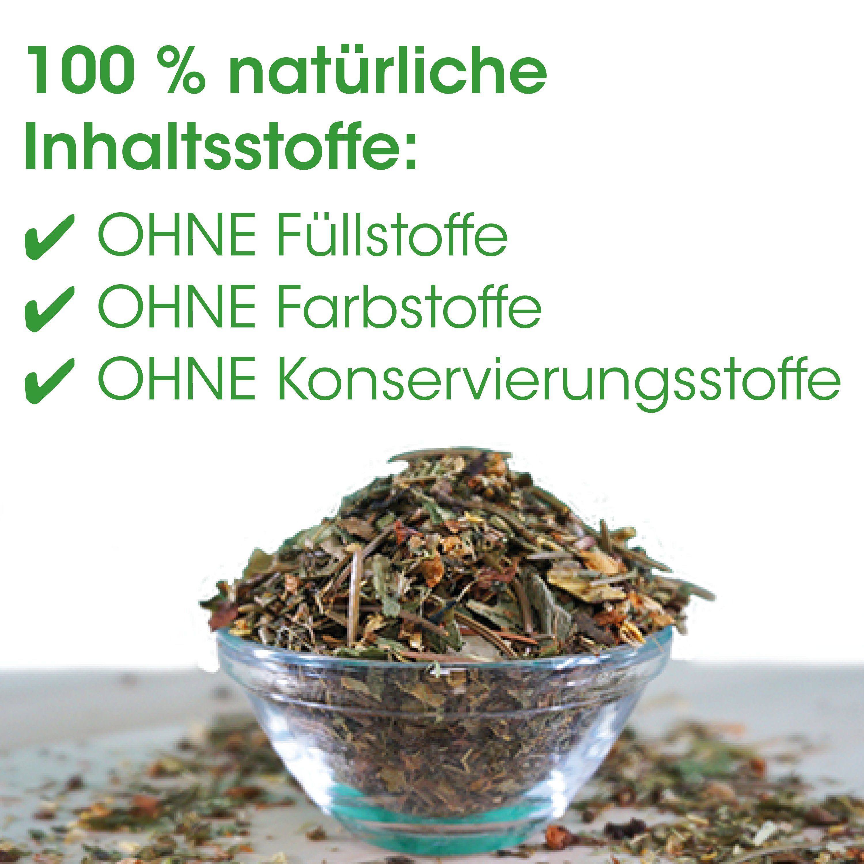 Kräutertee, Kräuter Mischung, Lose Teeblätter, Blättertee, Grüntee-Mischung
