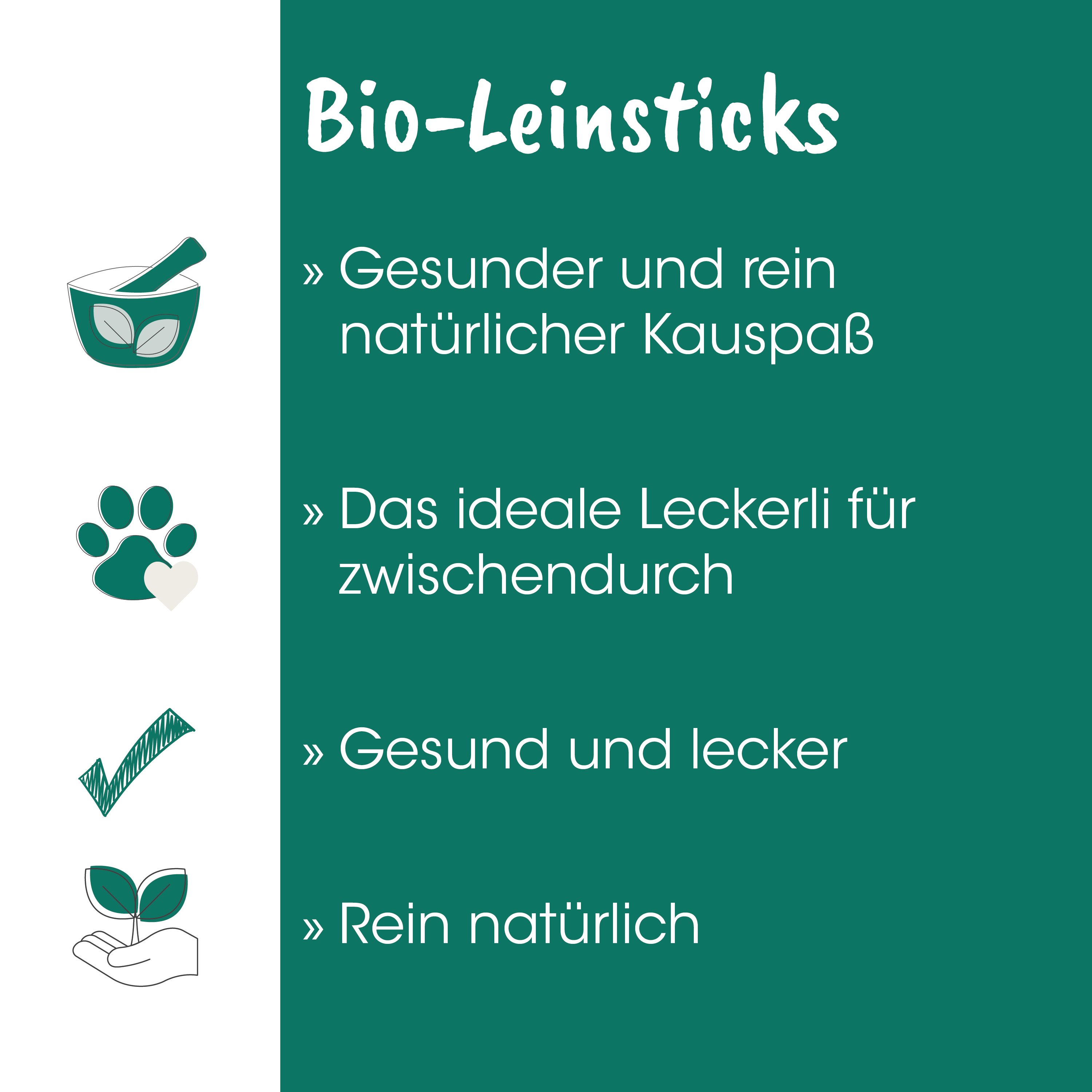 Bio, Leinsticks, Kauspaß, nachhaltig, Naturprodukt