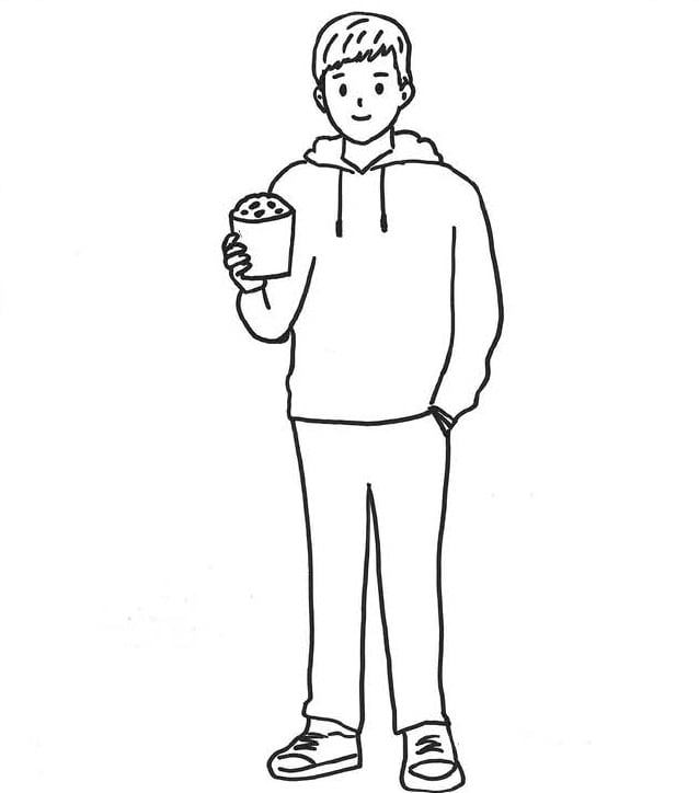  Hoodie,  Jeans,  Handheld cup,  Person,  Casual outfit