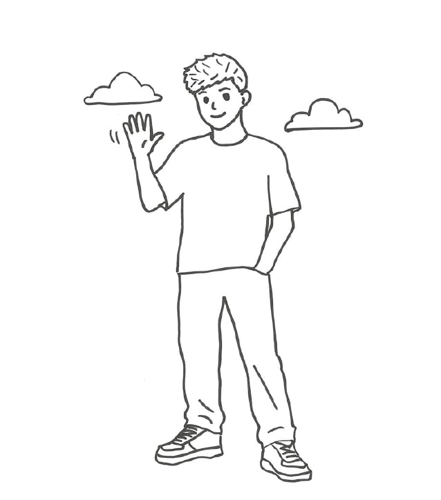 mensch, hand, t-shirt, hose, freigestelltesbild, skizze