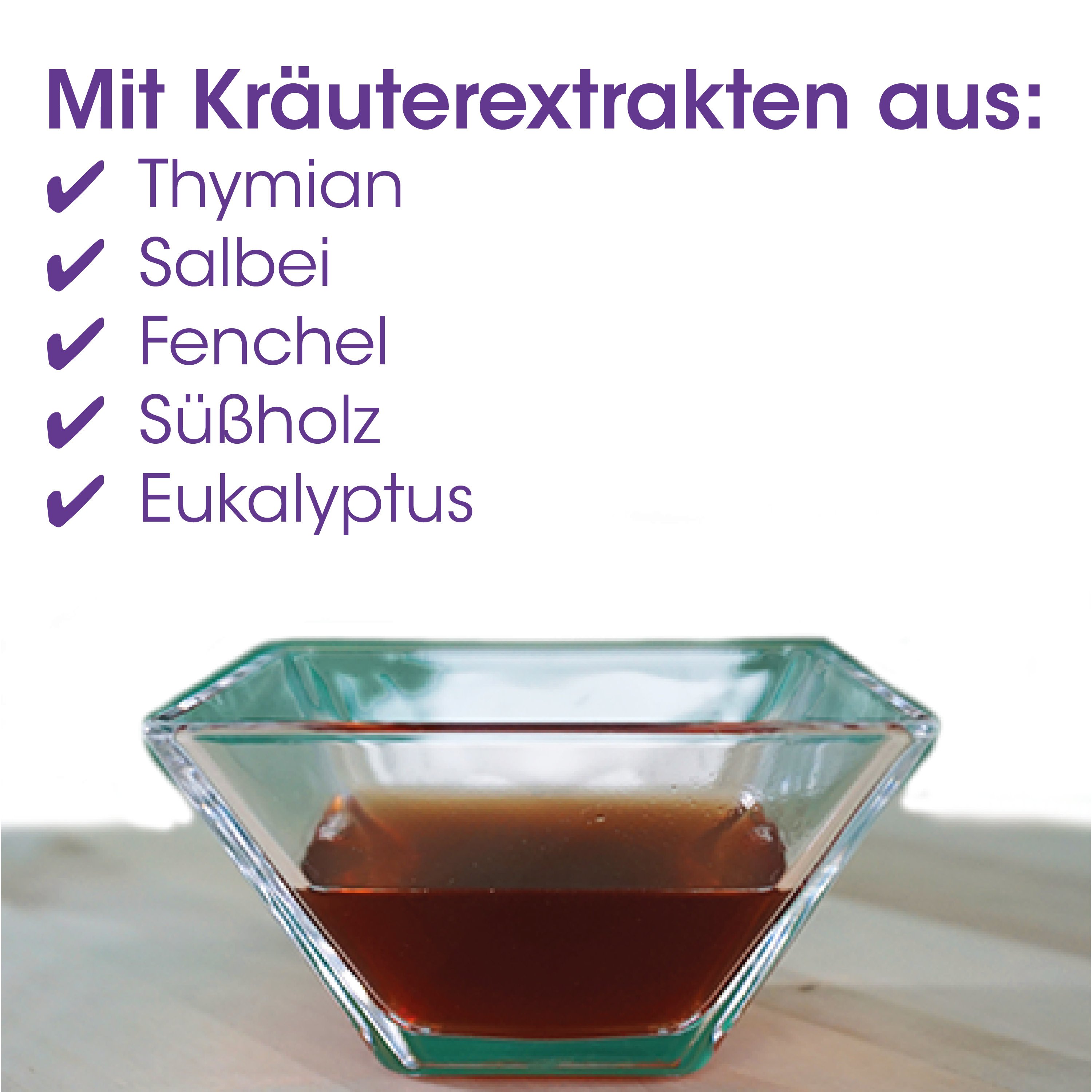 Glasschüssel, Quadratische Schüssel, braune Flüssigkeit, Kräuterextrakt, grünes Glas