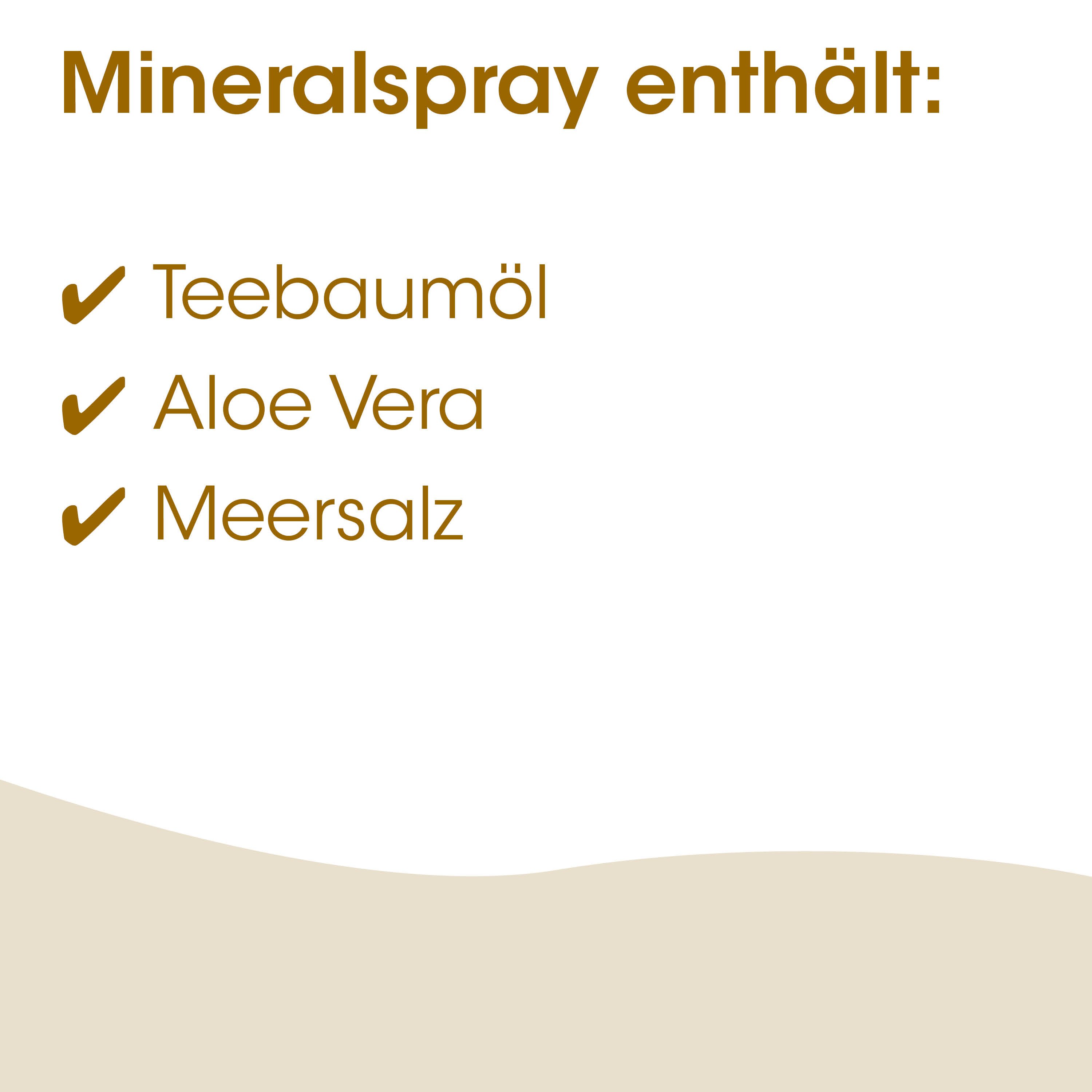 Mineralspray, Teebaumöl, Aloe Vera, Meersalz, Checkmark