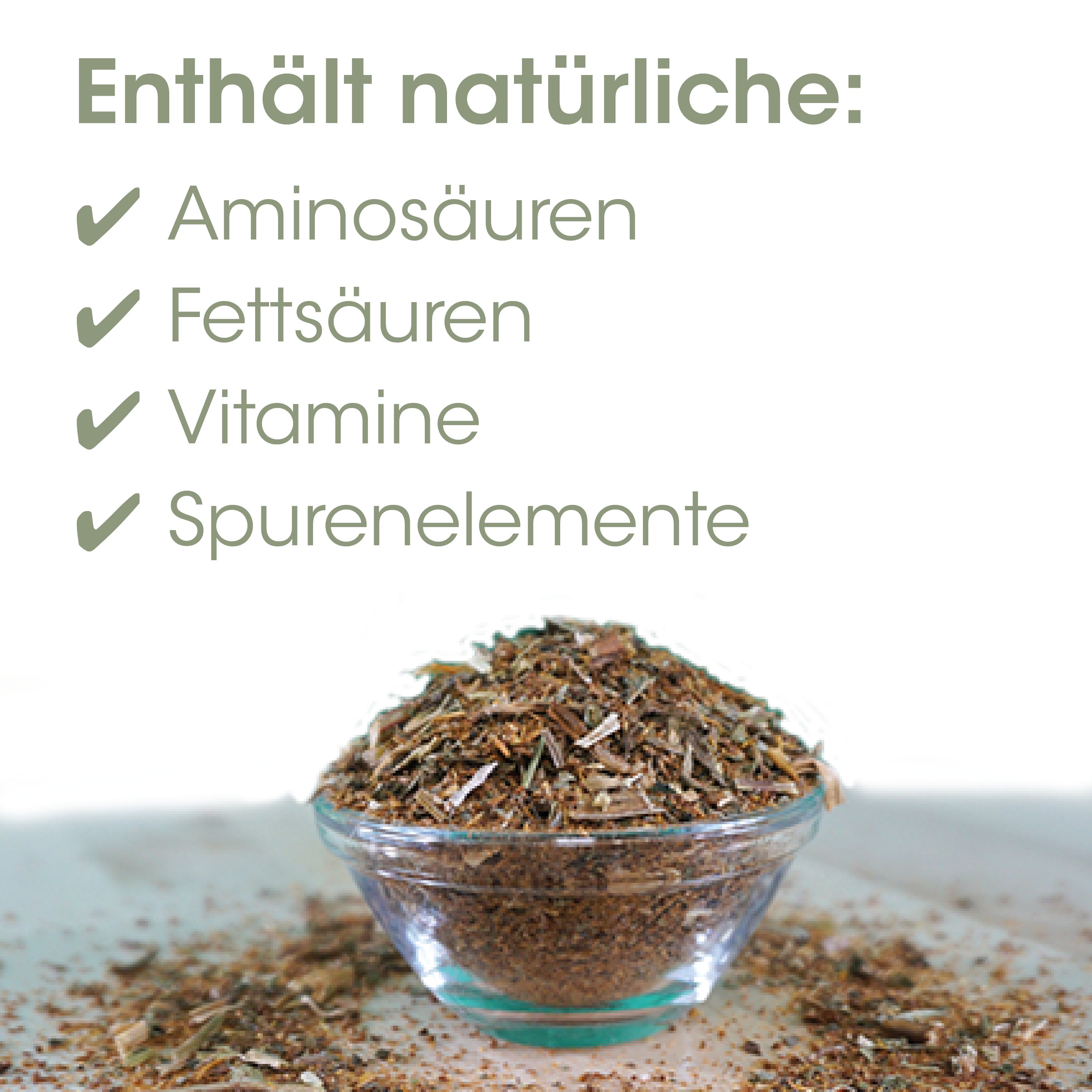 Kräutertee, Kräuterpulver, Gewürz, Kräuterstücke, Glasbehälter