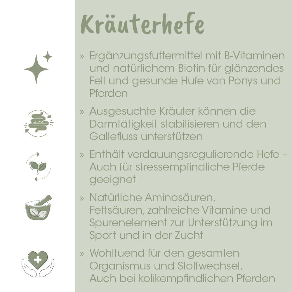 Kräuterhefe, Hefe, Naturprodukt, Pferdepflege, Ergänzungsfutter
