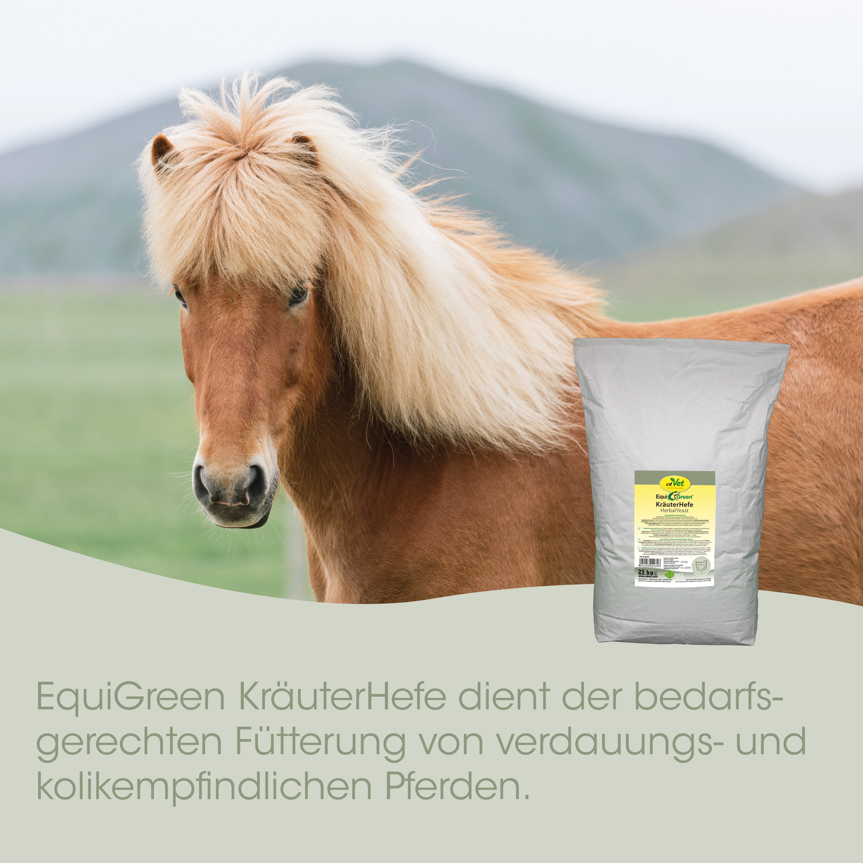 Pferd, Pferdefutter, KräuterHeFe, Pferd mit Mähne, Futterbeutel