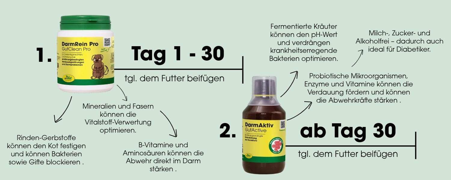 Tiernahrung, Kotfestigung, Rindengerste, Vitamin-B, Probiotika