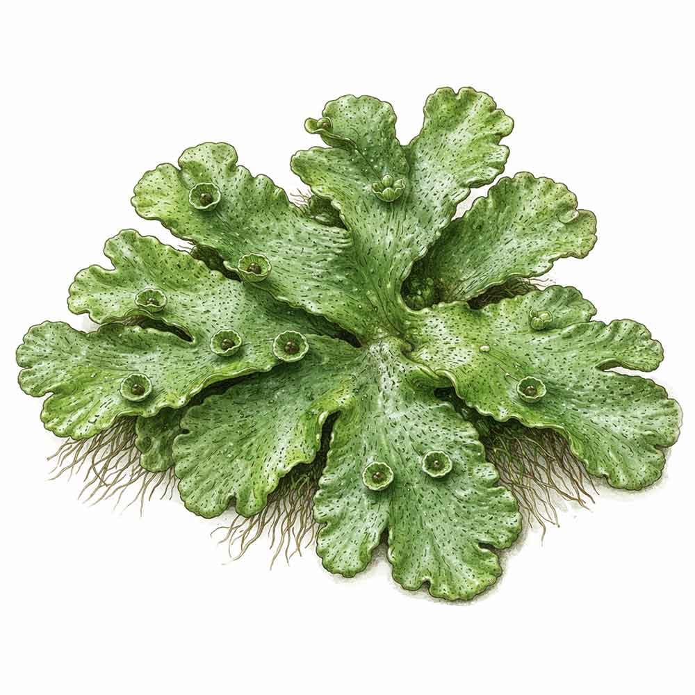 Zeichnung Lebermoos Pflanze Nahaufnahme