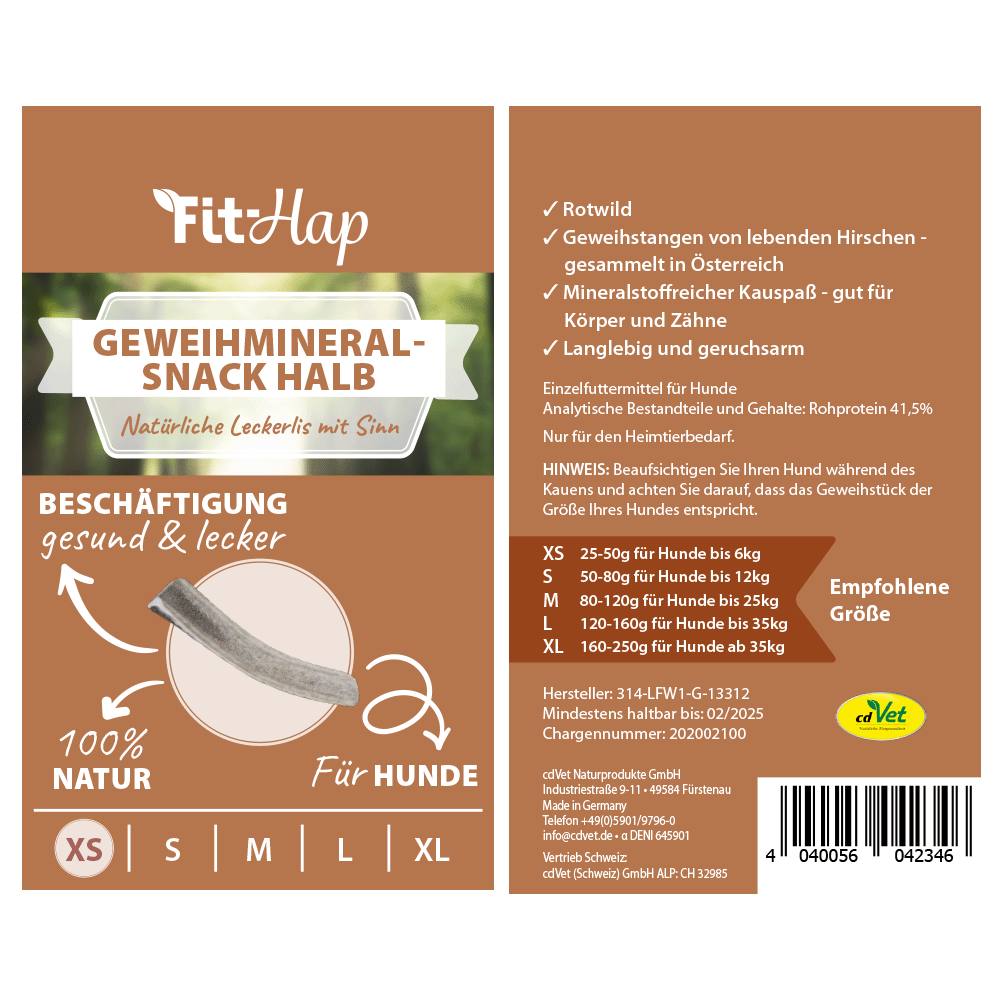 Fit-Hap Geweihmineral-Snack halb XS (25-50 g)