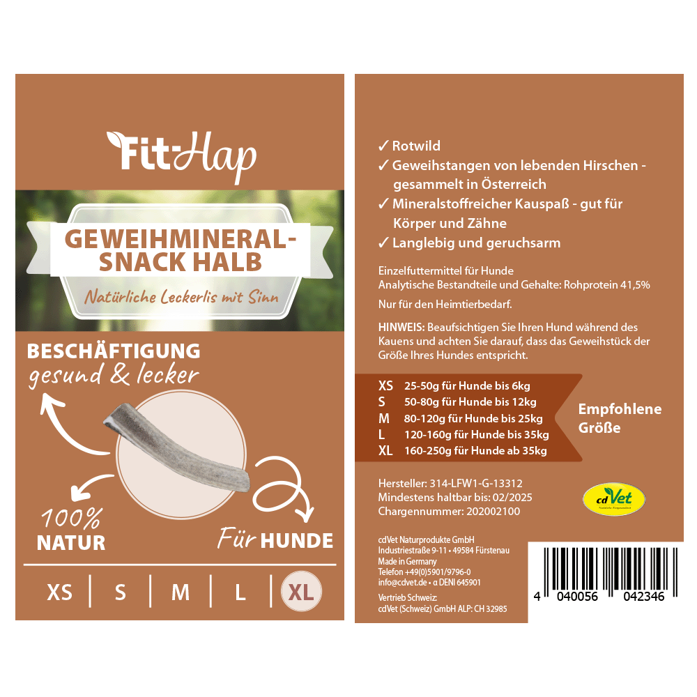 Fit-Hap Geweihmineral-Snack halb XL (160-250 g)